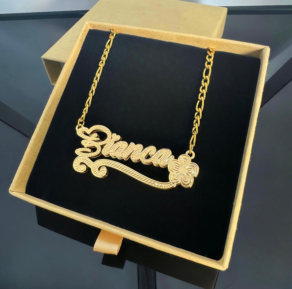 Double Plated Custom Name Flower Chain