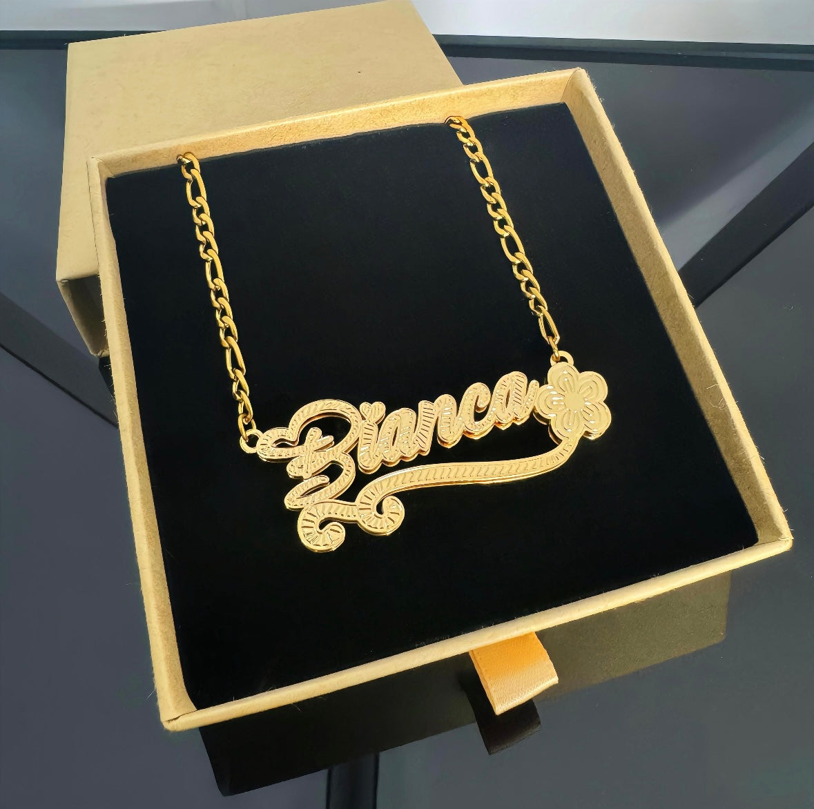 Double Plated Custom Name Flower Chain