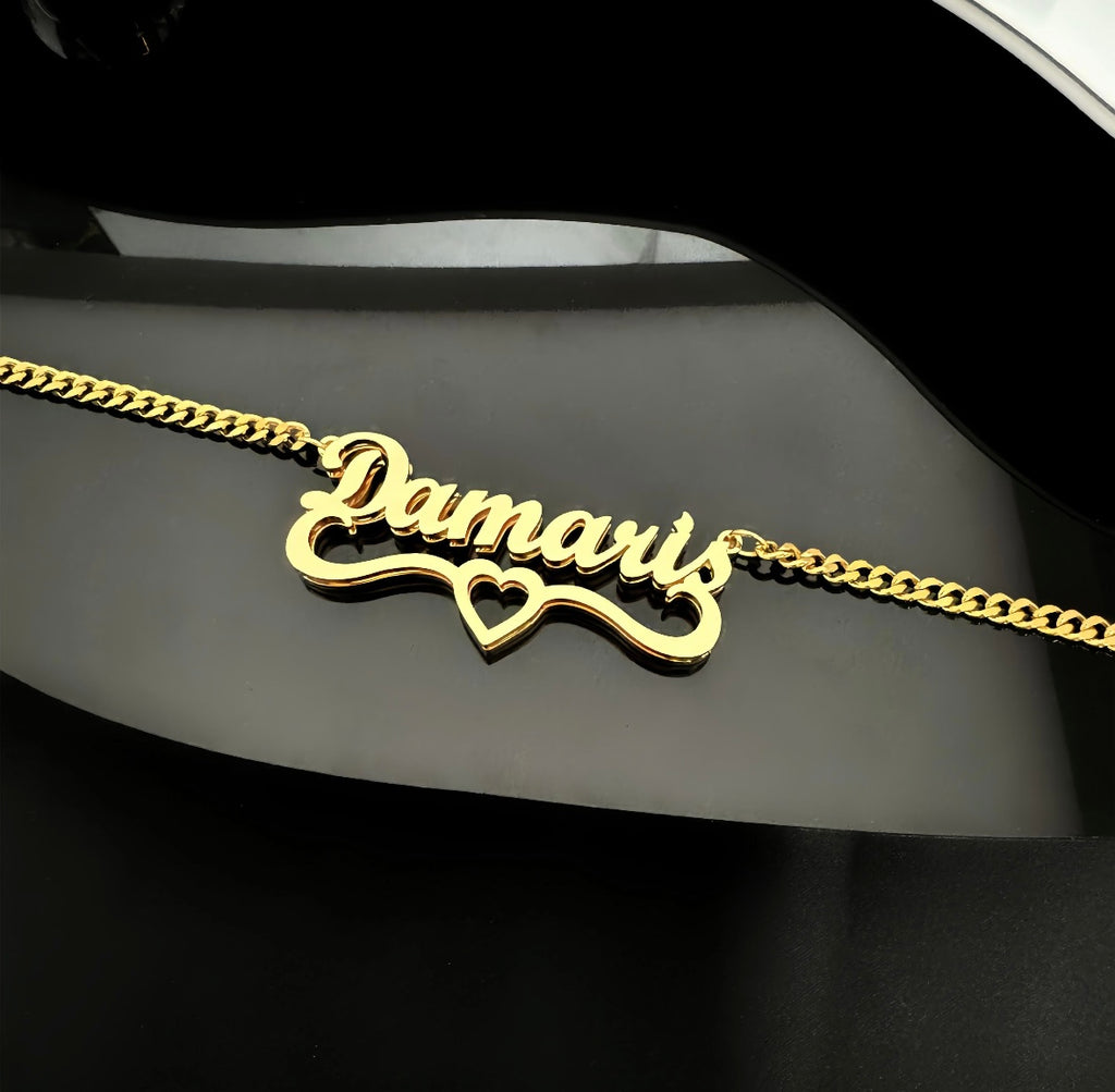 Double Plate Custom Name Heart Chain