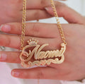 Crown Heart Double Plate Custom Name Chain