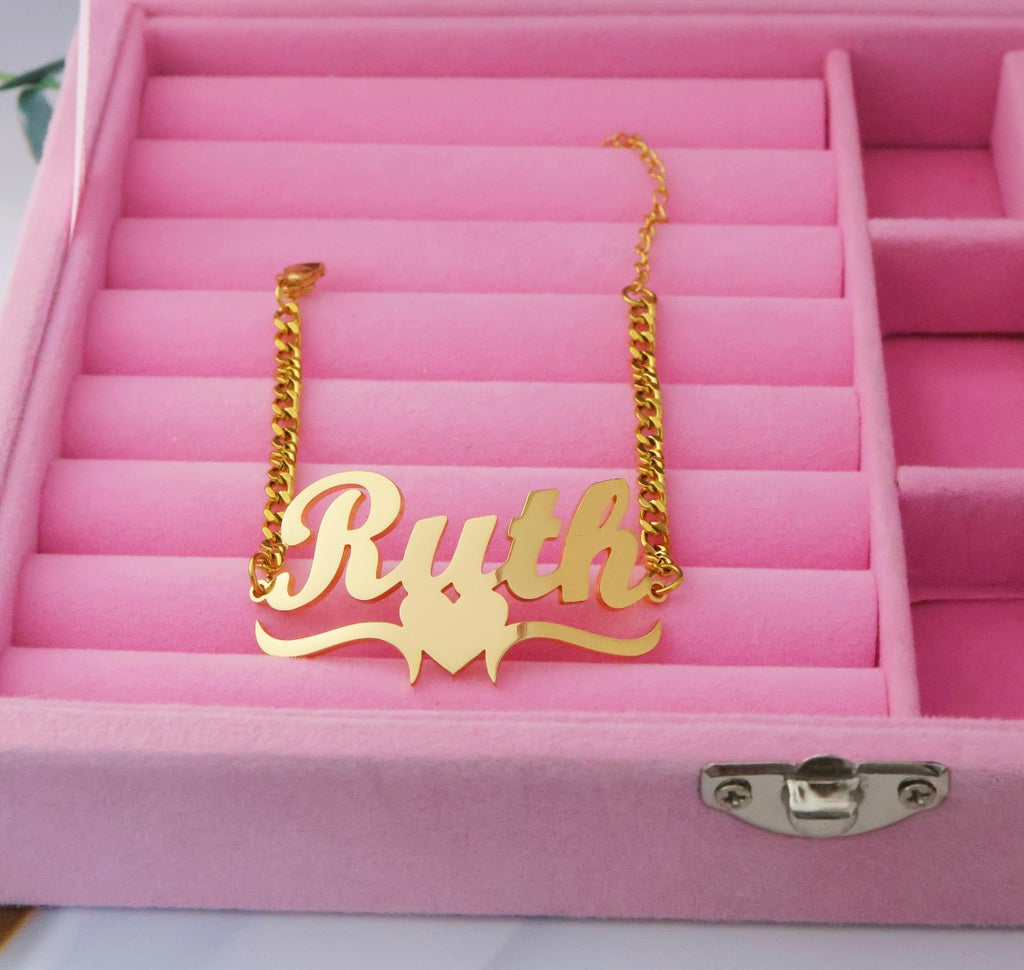 Custom Name Cuban Heart Bracelet