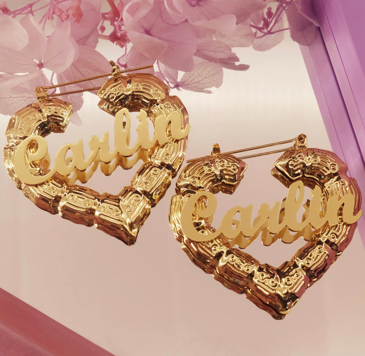 Custom Name Bamboo Hearts