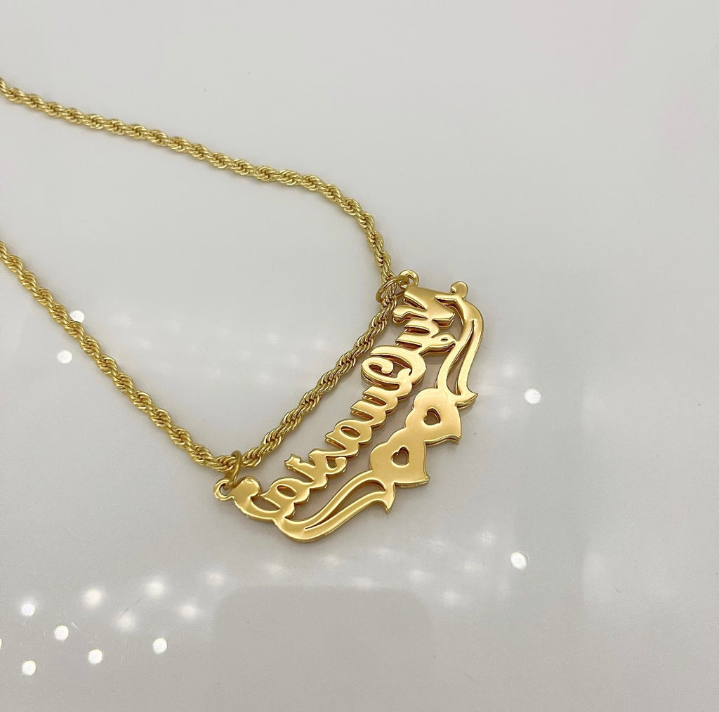 2Tone Double Name Plate Heart Chain