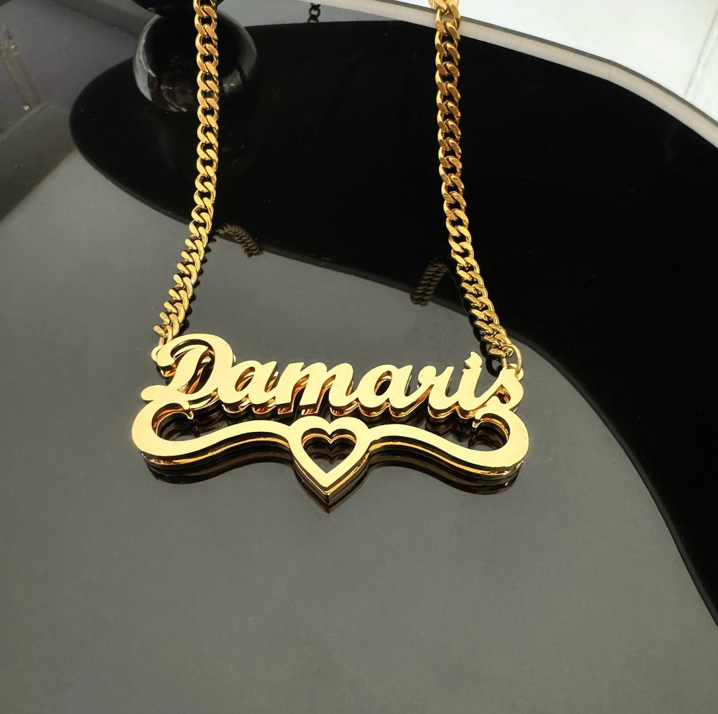 Double Plate Custom Name Heart Chain