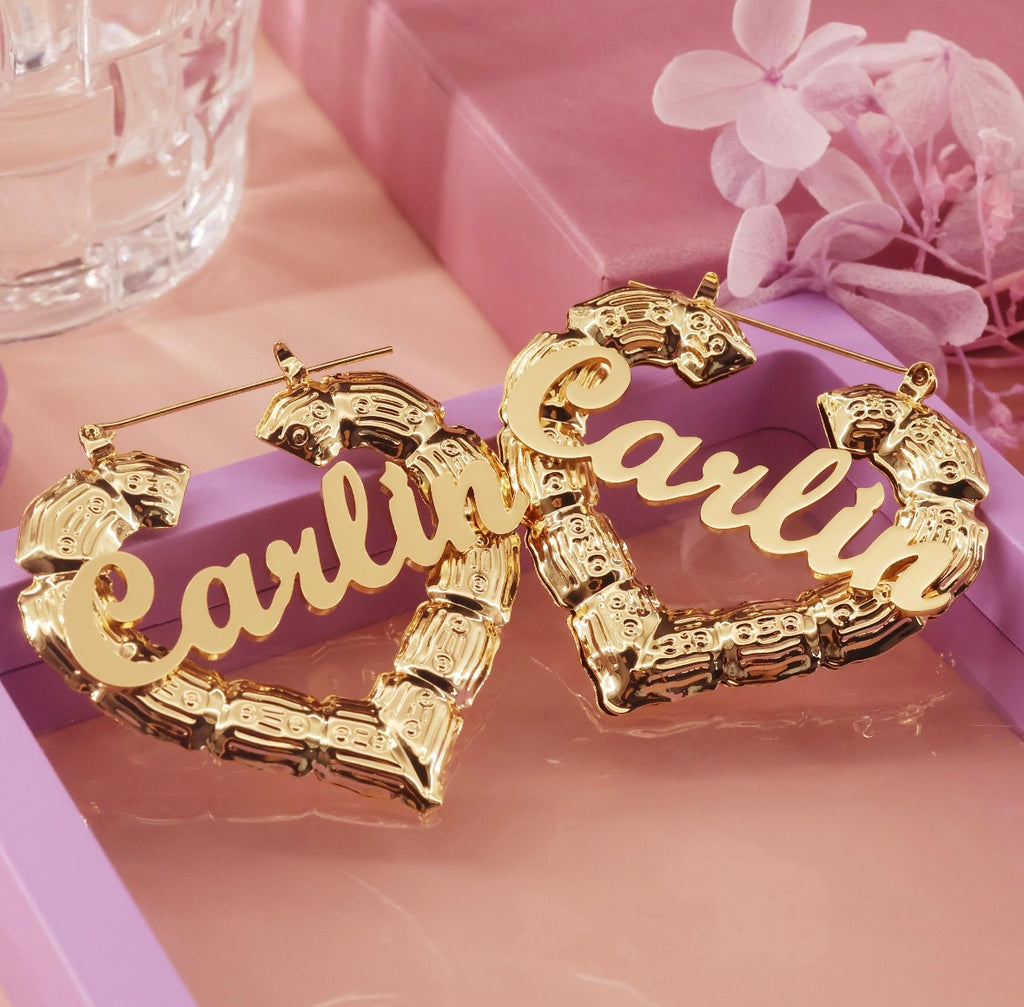 Custom Name Bamboo Hearts