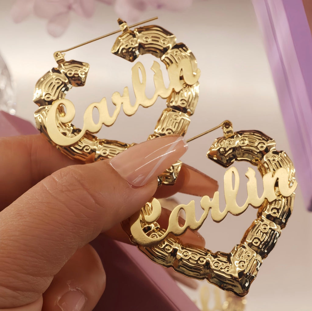 Custom Name Bamboo Hearts