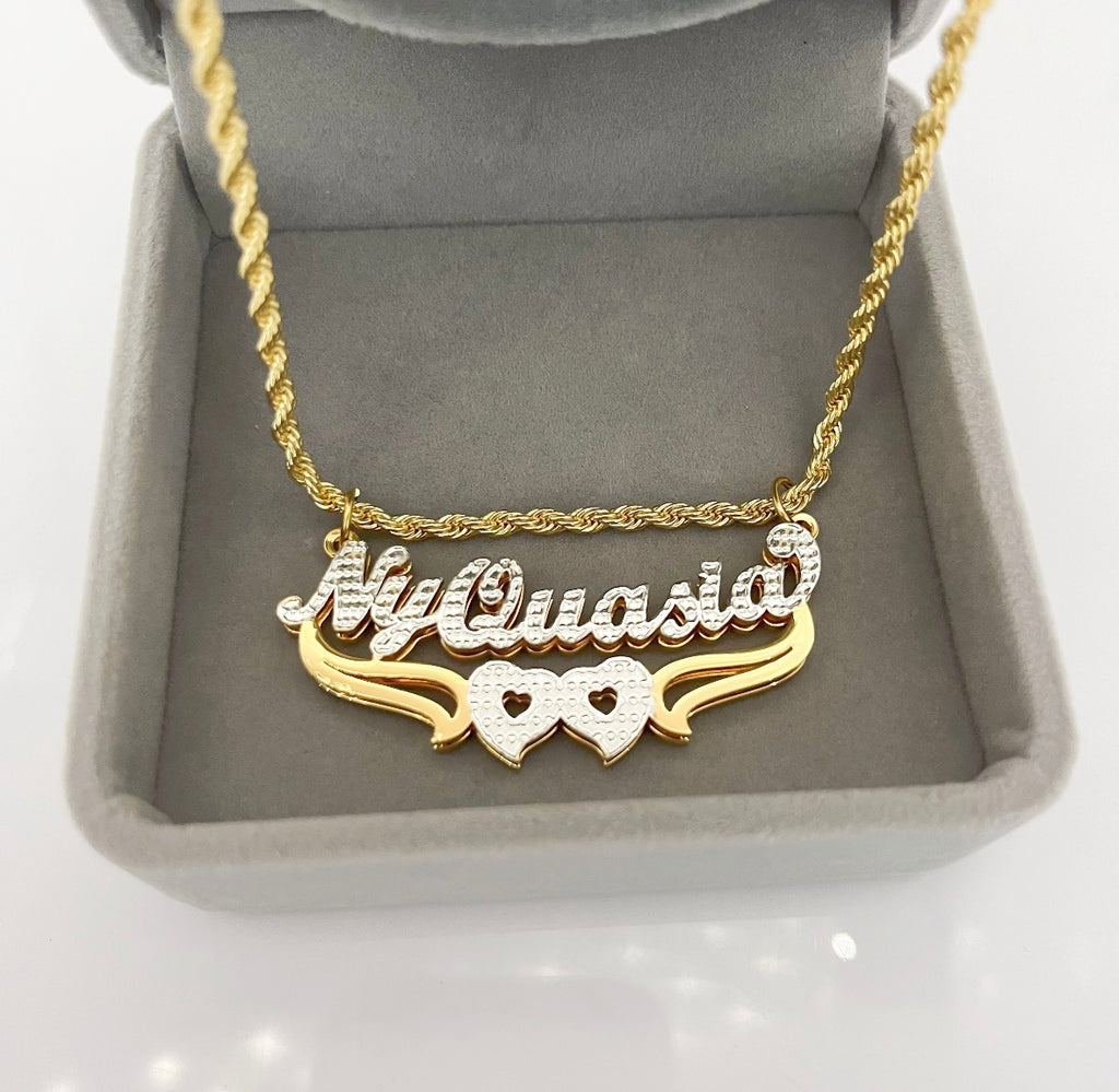 2Tone Double Name Plate Heart Chain