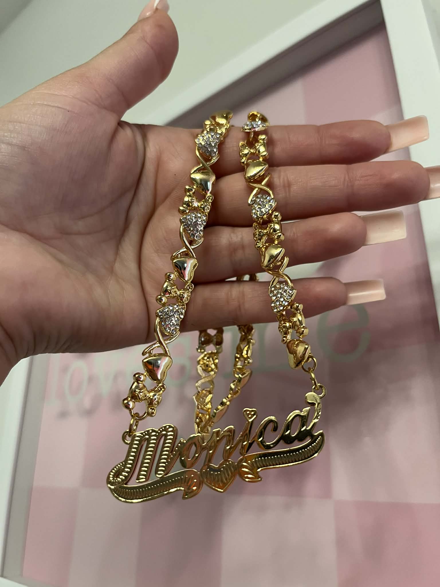 Custom Double Nameplate Teddy Bear Chain