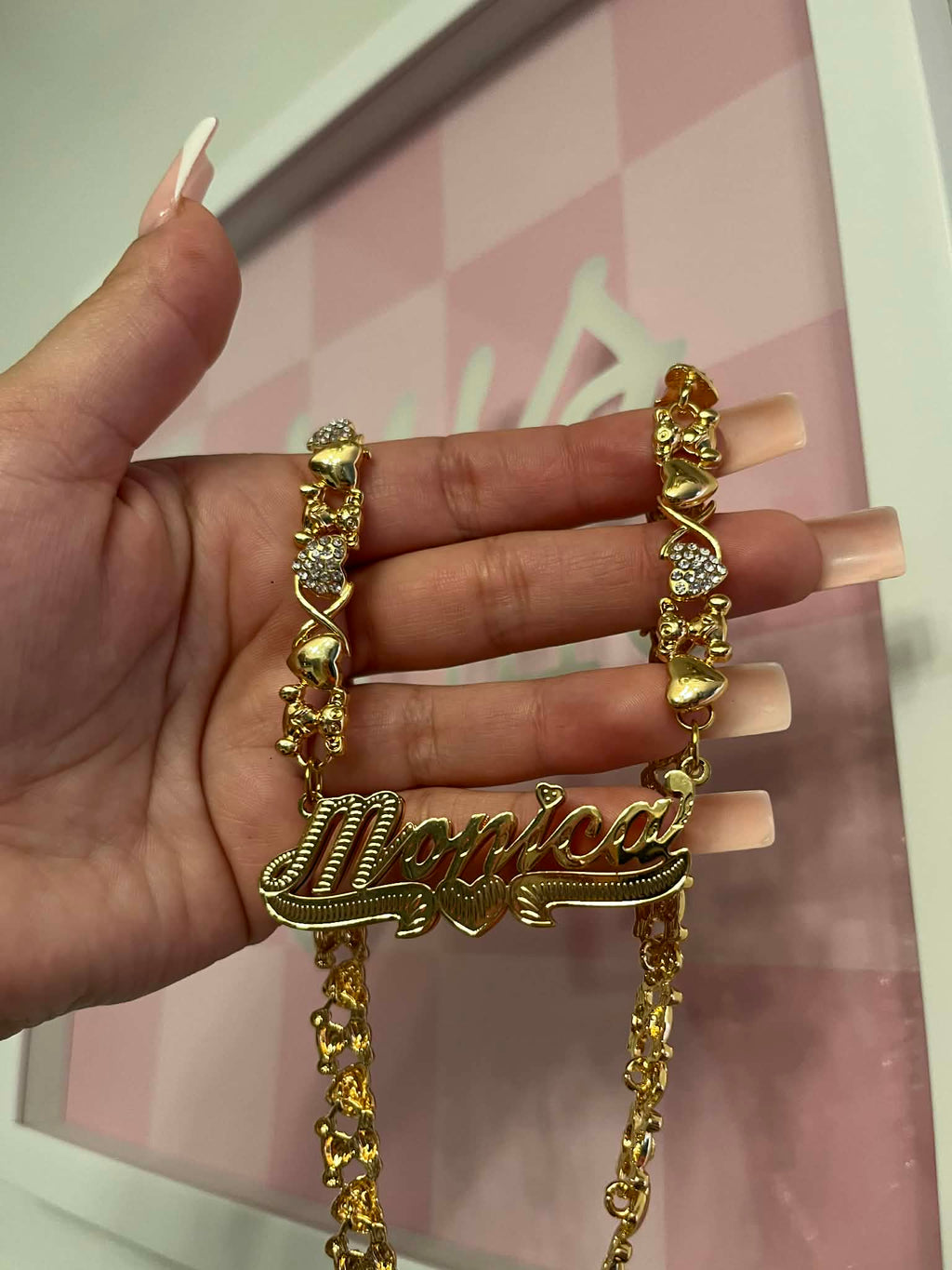 Custom Double Nameplate Teddy Bear Chain