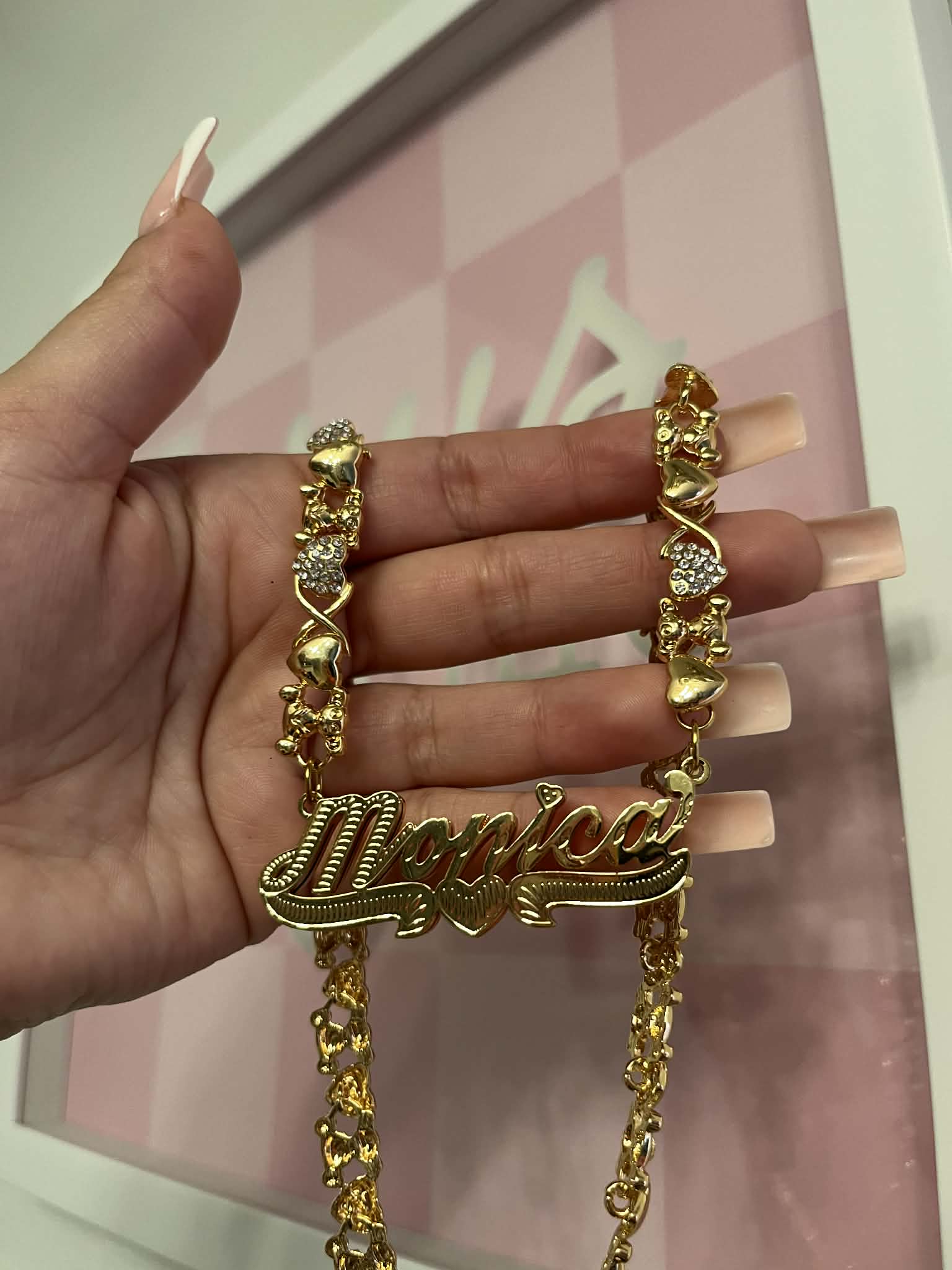 Custom Double Nameplate Teddy Bear Chain