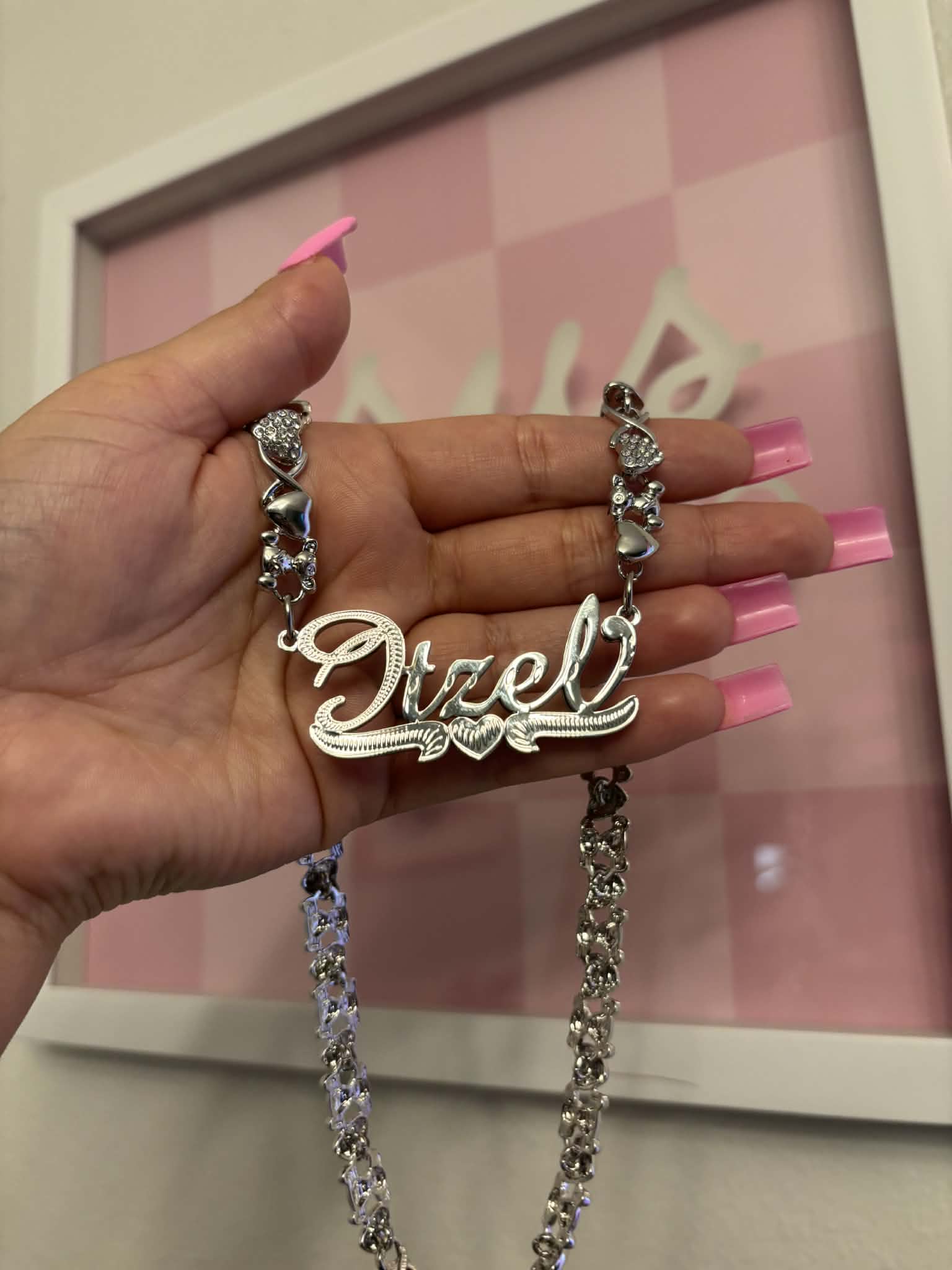 Custom Double Nameplate Teddy Bear Chain